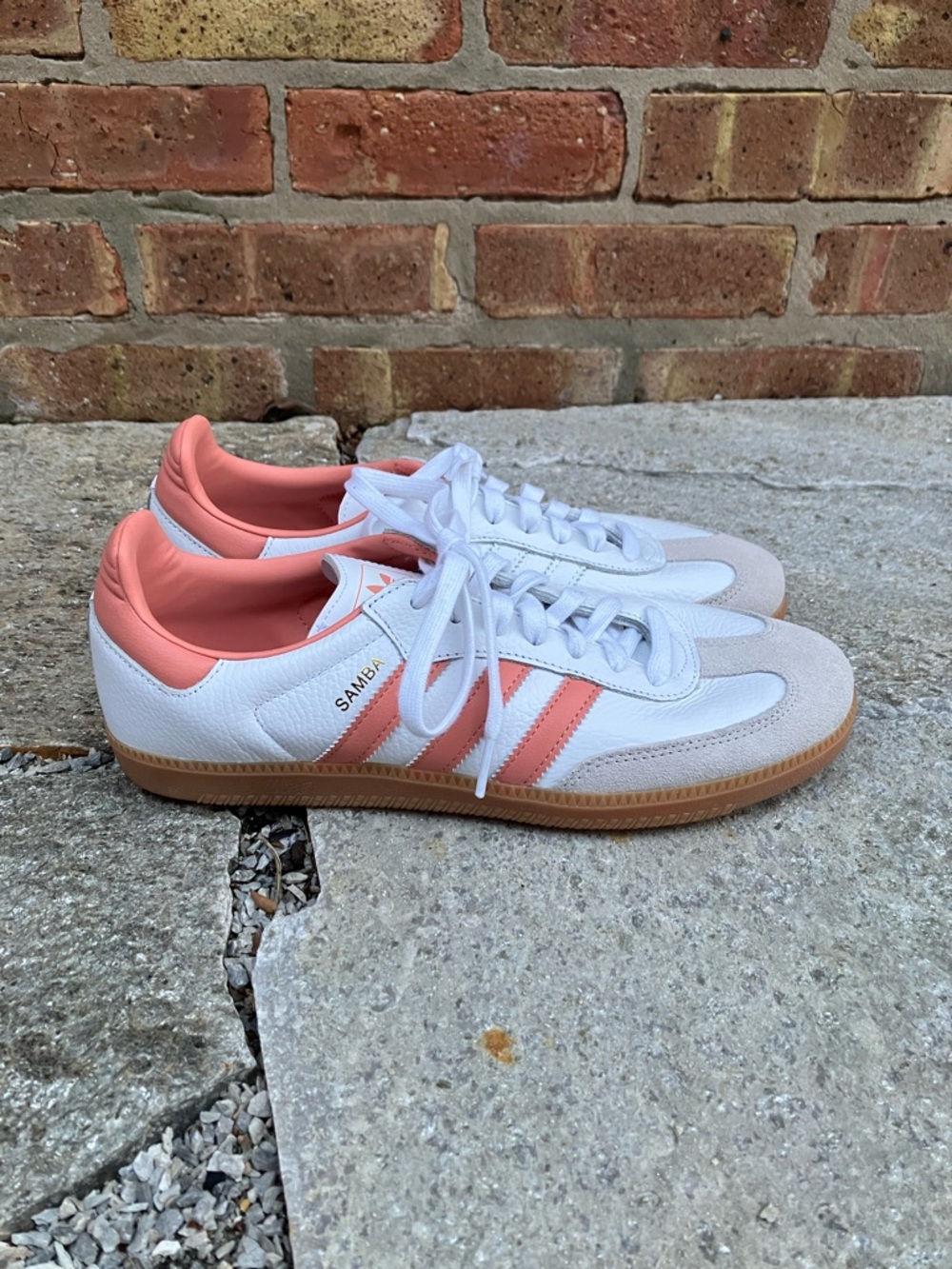 Adidas Samba Leather Sneakers in White & Coral